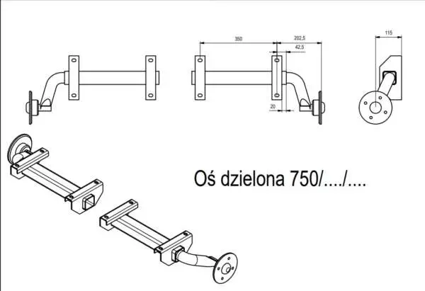 Oś dzielona dla przyczep o DMC do 750 kg - obrazek 2