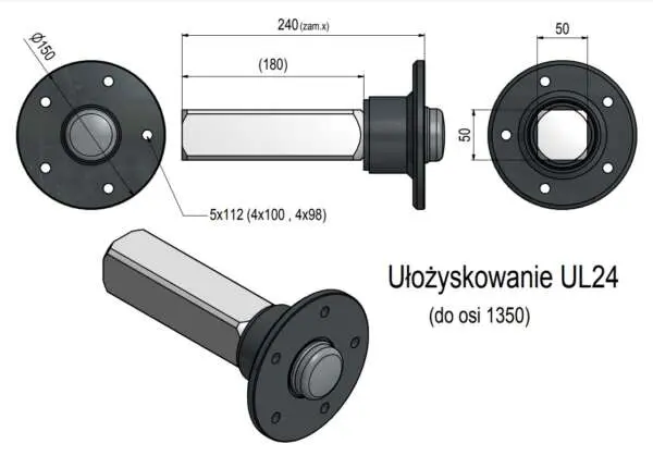 Piasta z czopem kompletna 1350kg - obrazek 2