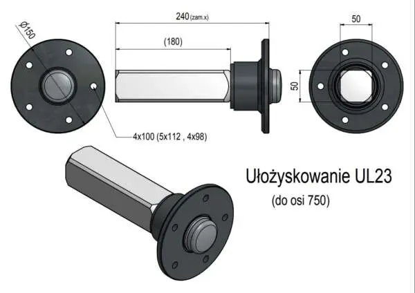 Piasta z czopem kompletna 750kg dłuższy czop - obrazek 4